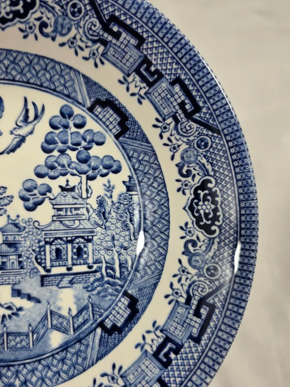 TWO Churchill Willow Blue Coupe Cereal Bowls Georgian Shape Blue Willow England